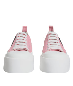 Dolce &amp; Gabbana Pink White Canvas Logo Low Top Sneakers