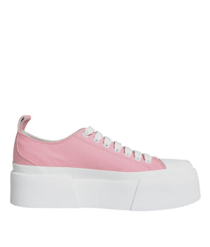 Dolce &amp; Gabbana Pink White Canvas Logo Low Top Sneakers