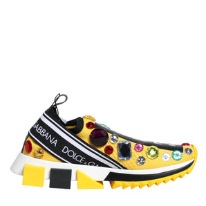 Dolce & Gabbana Yellow Sorrento Crystals Low Top Sneakers Shoes