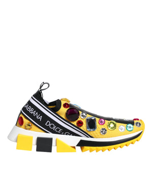 Dolce &amp; Gabbana Yellow Sorrento Crystals Low Top Sneakers Shoes
