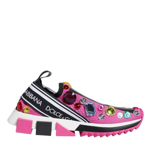 Dolce & Gabbana Pink Sorrento Crystals Low Top Sneakers Shoes