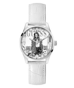 Guess White Leather Dress Watch