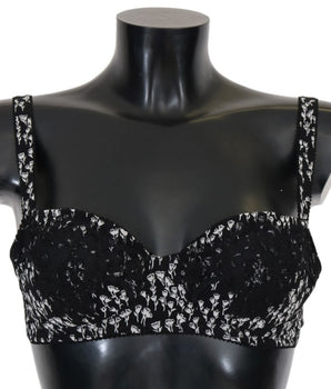 Dolce &amp; Gabbana Elegante sujetador de seda con encaje floral negro