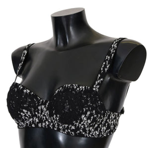 Dolce &amp; Gabbana Elegant Black Floral Lace Silk Bra