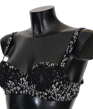 Dolce &amp; Gabbana Elegante sujetador de seda con encaje floral negro