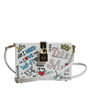 Dolce & Gabbana White Graffiti Print Clutch Crossbody Bag