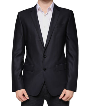 Dolce &amp; Gabbana Blazer estilo abrigo de vestir de lana azul oscuro con un solo botonadura