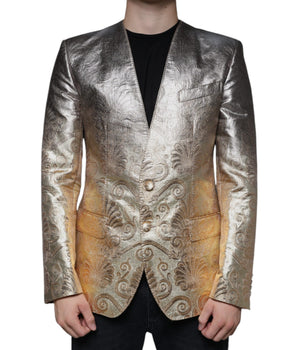 Dolce &amp; Gabbana Blazer de vestir con un solo botonadura en jacquard dorado