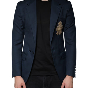 Dolce & Gabbana Blue Wool Logo Single Breasted Coat Blazer