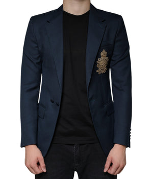 Dolce &amp; Gabbana Blazer tipo abrigo de botonadura sencilla con logo de lana azul