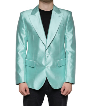 Dolce &amp; Gabbana Blazer tipo abrigo de seda verde menta con botonadura sencilla
