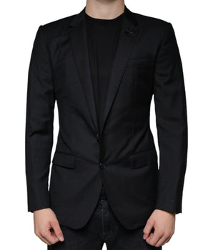 Dolce &amp; Gabbana Blazer negro con abeja MARTINI de un solo pecho