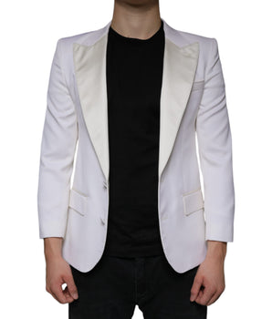 Dolce &amp; Gabbana Blazer de vestir de lana blanco roto con un solo botonadura