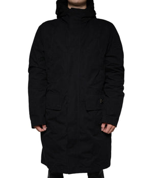 Dolce &amp; Gabbana Gabardina de algodón tipo parka con capucha negra