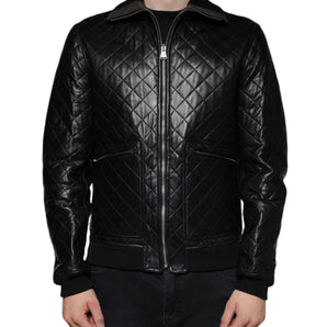 Dolce & Gabbana Black Calf Leather Quilted Full Zip Jacket