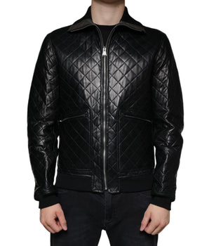 Dolce &amp; Gabbana Chaqueta acolchada con cremallera completa de piel de becerro negra
