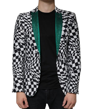 Blazer de un solo pecho con cristales a cuadros en blanco y negro de John Richmond