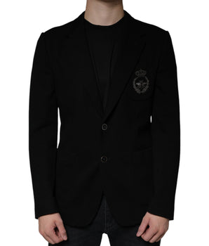 Dolce & Gabbana Black Crown Bee Single Breasted Coat Blazer