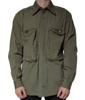 Dolce & Gabbana Military Green Cotton Bend Collared Coat Jacket