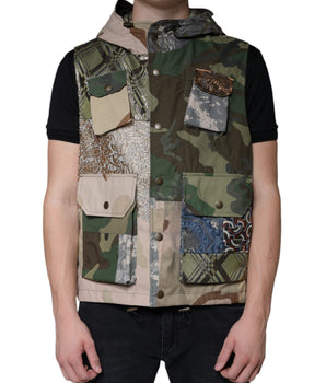 Dolce & Gabbana Multicolor Patchwork Hooded Vest Jacket