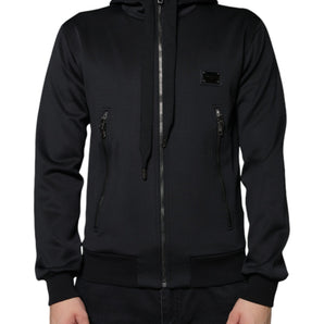 Dolce & Gabbana Black Hooded Logo Plaque Bomber Jacket