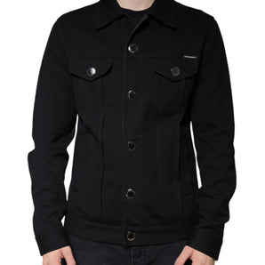 Dolce & Gabbana Black Cotton Blend Button Down Jacket