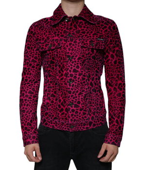 Dolce & Gabbana Fuchsia Leopard Button Down Collared Jacket