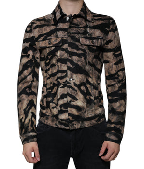 Dolce & Gabbana Brown Tiger Button Down Collared Jacket
