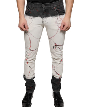 Dolce & Gabbana Black White Printed Skinny Men Denim Jeans