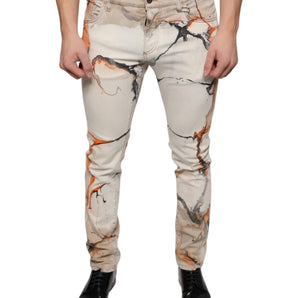 Dolce & Gabbana Beige Cotton Dye Slim Fit Men Denim Jeans