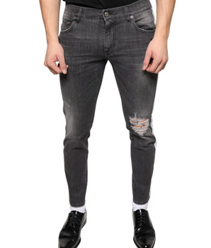 Dolce & Gabbana Black Tattered Cotton Skinny Men Denim Jeans