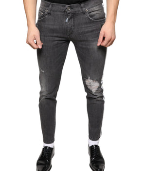 Dolce & Gabbana Black Tattered Cotton Skinny Men Denim Jeans