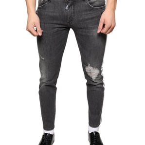 Dolce & Gabbana Black Tattered Cotton Skinny Men Denim Jeans