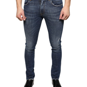 Dolce & Gabbana Dark Blue Washed Cotton Skinny Denim Jeans