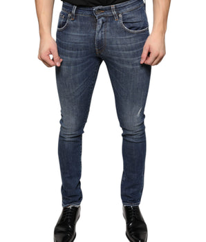 Dolce & Gabbana Dark Blue Washed Cotton Skinny Denim Jeans