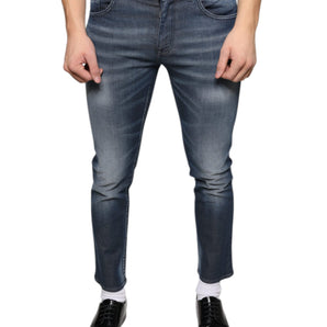 Dolce & Gabbana Dark Blue Washed Cotton Skinny Denim Jeans