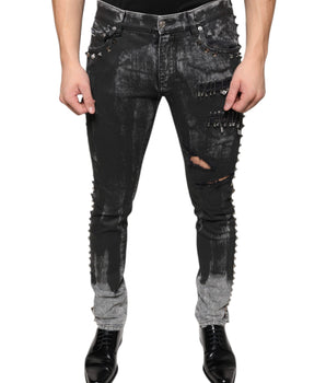 Dolce & Gabbana Black Embellished Cotton Skinny Denim Jeans
