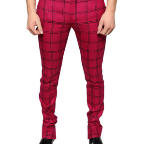 Dolce & Gabbana Pink Checkered Wool Skinny Pants