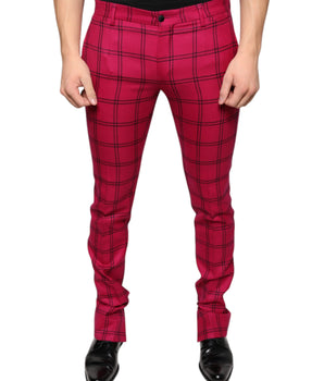 Dolce & Gabbana Pink Checkered Wool Skinny Pants