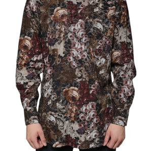 Dolce & Gabbana Multicolor Floral Cotton Men Dress GOLD Shirt