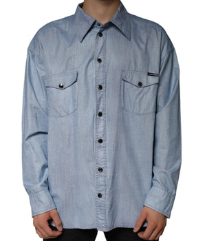 Dolce & Gabbana Light Blue Cotton Button Down Casual Shirt