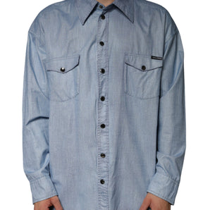 Dolce & Gabbana Light Blue Cotton Button Down Casual Shirt