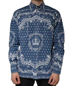 Dolce & Gabbana Blue White Bandana Print Cotton Casual Shirt