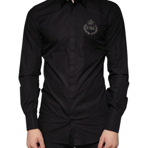 Dolce & Gabbana Black King Crown Embroidered GOLD Dress Shirt