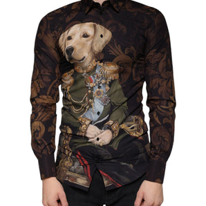 Dolce & Gabbana Multicolor Dog Cotton Men Dress GOLD Shirt