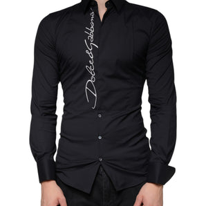 Dolce & Gabbana Black Logo Embroidered SICILIA Dress Shirt