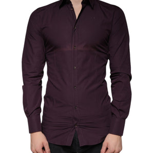 Dolce & Gabbana Dark Violet Cotton Dress GOLD Men Formal Shirt