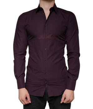 Dolce & Gabbana Dark Violet Cotton Dress GOLD Men Formal Shirt