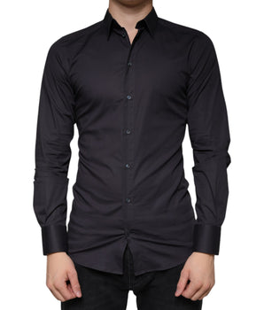 Dolce & Gabbana Black Cotton Stretch Dress GOLD Formal Shirt