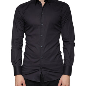 Dolce & Gabbana Black Cotton Stretch Dress GOLD Formal Shirt